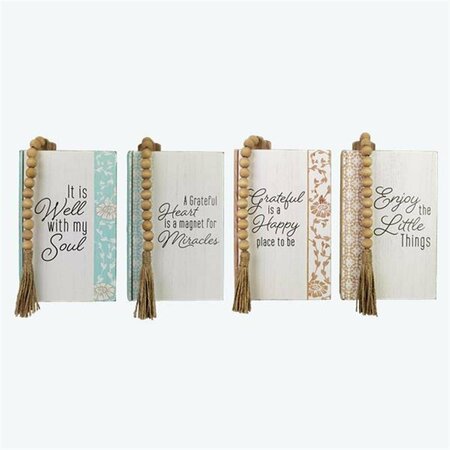 YOUNGS Wood Tabletop Faux Books with Blessing Bead Bookmark, Assorted Color - 4 Piece 10850